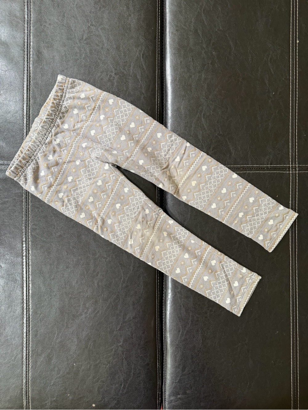 Jumping Beans - Girl’s Gray Leggings with White Heart & Sparkly Gold Pattern